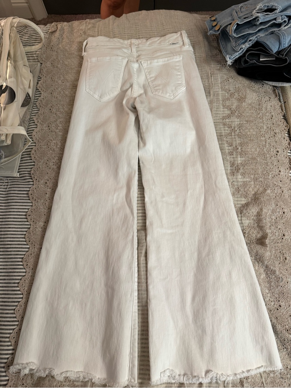 MOTHER White Wide Leg Flare Jeans